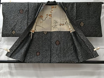 平和屋着物＃羽織　寿光織　花菱文　黒地　金銀糸　正絹　逸品　CABI9454ua