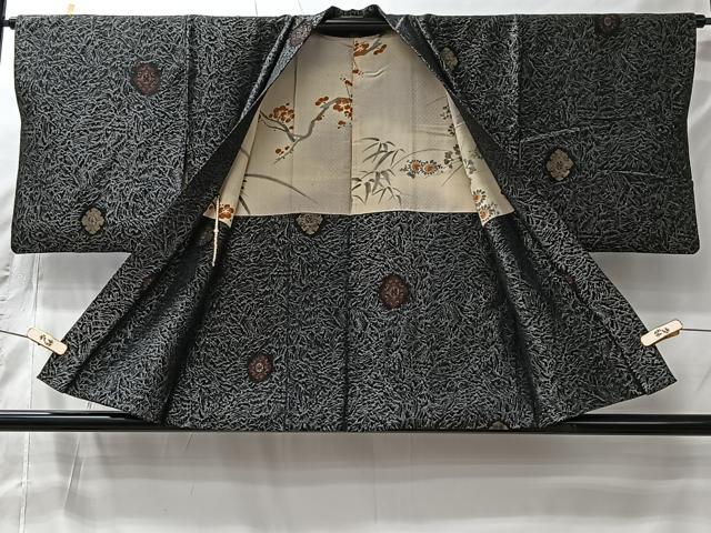 平和屋着物＃羽織　寿光織　花菱文　黒地　金銀糸　正絹　逸品　CABI9454ua