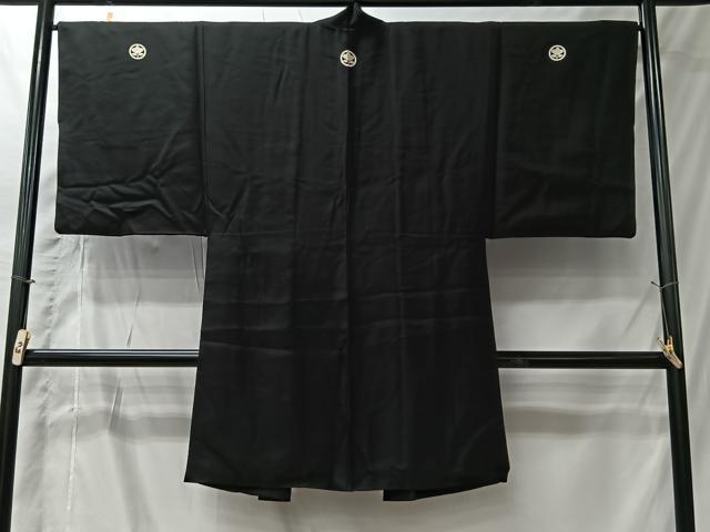 平和屋着物＃男性　長羽織　黒紋付　正絹　逸品　CABI9455ua