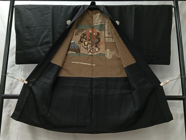 平和屋着物＃男性　長羽織　黒紋付　正絹　逸品　CABI9455ua