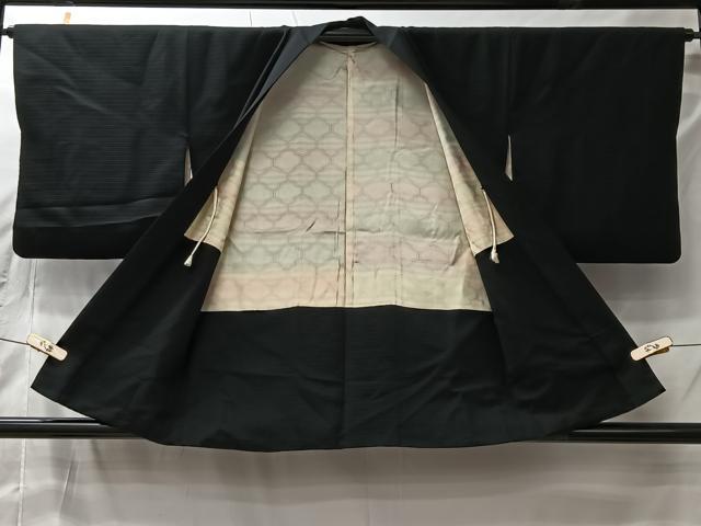 平和屋着物＃羽織　寿光織　草花文　黒地　銀糸　正絹　逸品　CABI9456ua