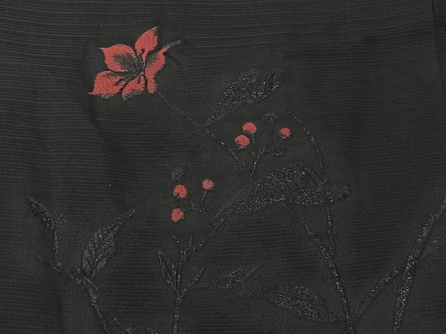 平和屋着物＃羽織　寿光織　草花文　黒地　銀糸　正絹　逸品　CABI9456ua