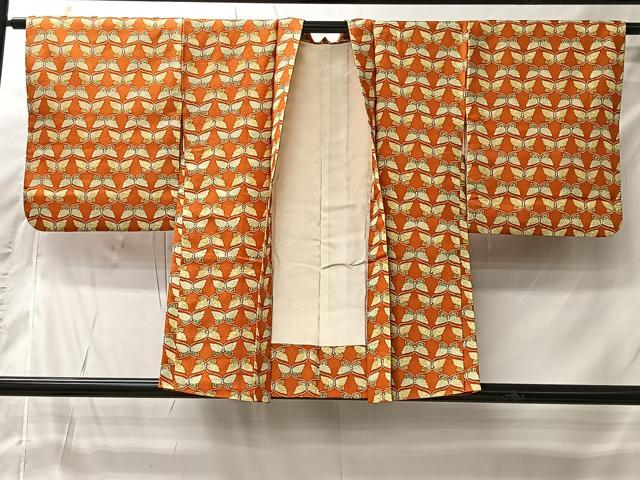 平和屋着物＃羽織　型染め　蝶　正絹　逸品　CABI9458ua