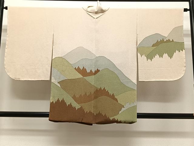 平和屋着物＃道中着　遠山文　鬼しぼ縮緬　正絹　逸品　未使用　CABI9463ua