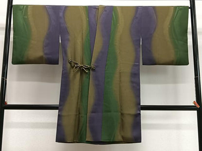 平和屋着物＃道中着 立涌地紋 暈し染め ロング丈 反端付き 正絹 逸品 CABI9465ua
