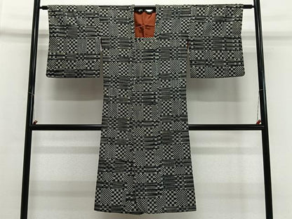 平和屋着物＃道行コート　格子　ロング丈　正絹　逸品　CABI9466ua
