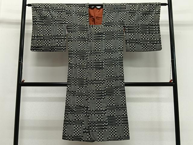 平和屋着物＃道行コート　格子　ロング丈　正絹　逸品　CABI9466ua