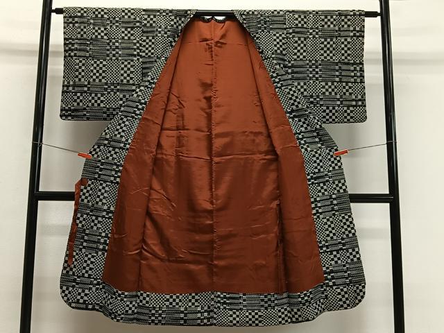 平和屋着物＃道行コート　格子　ロング丈　正絹　逸品　CABI9466ua