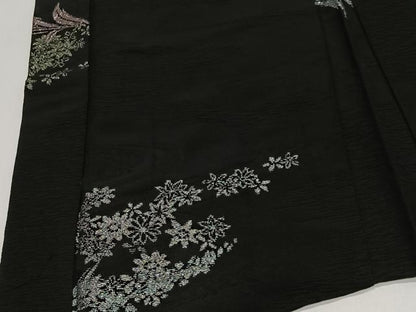 平和屋着物＃羽織　寿光織　草花文　黒地　金銀糸　正絹　逸品　CABI9470ua