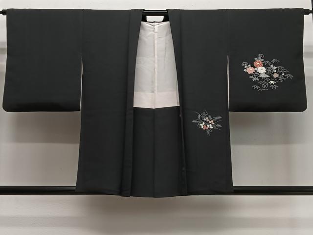 平和屋着物＃羽織　刺繍　風景文　黒地　金糸　正絹　逸品　CABI9473ua