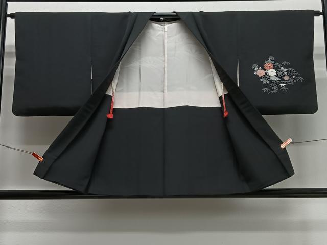 平和屋着物＃羽織　刺繍　風景文　黒地　金糸　正絹　逸品　CABI9473ua