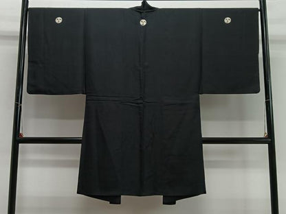 平和屋着物＃男性　長羽織　黒紋付　正絹　逸品　CABI9474ua