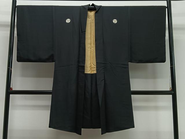 平和屋着物＃男性　長羽織　黒紋付　正絹　逸品　CABI9474ua