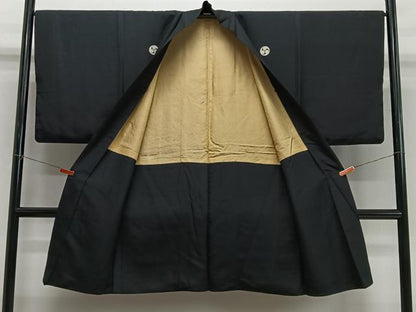 平和屋着物＃男性　長羽織　黒紋付　正絹　逸品　CABI9474ua