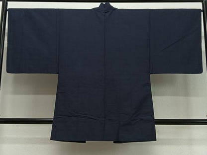 平和屋着物＃男性　長羽織　紬地　藍鉄色　正絹　逸品　CABI9475ua