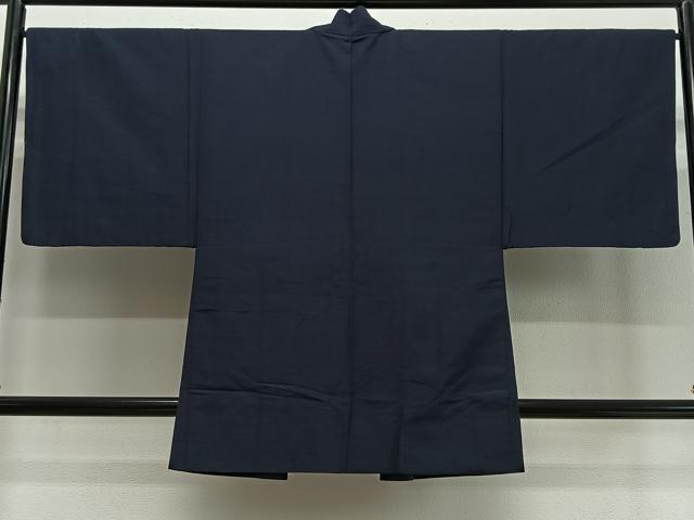 平和屋着物＃男性　長羽織　紬地　藍鉄色　正絹　逸品　CABI9475ua