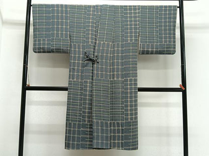 平和屋着物＃道中着 格子 鬼しぼ縮緬 ロング丈 正絹 逸品 CABI9481ua
