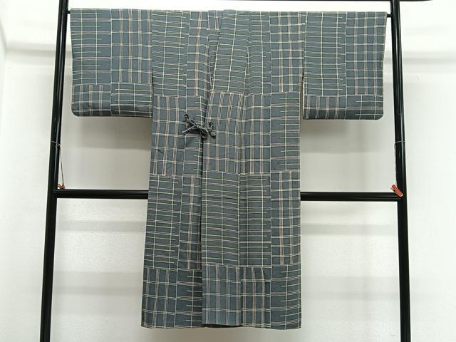平和屋着物＃道中着 格子 鬼しぼ縮緬 ロング丈 正絹 逸品 CABI9481ua