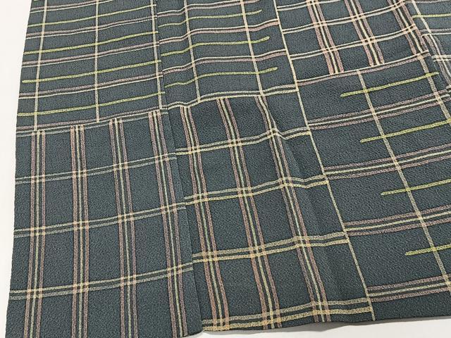 平和屋着物＃道中着 格子 鬼しぼ縮緬 ロング丈 正絹 逸品 CABI9481ua