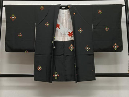 平和屋着物＃羽織　寿光織　菱文　黒地　金糸　正絹　逸品　CABI9482ua
