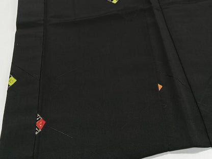 平和屋着物＃羽織　寿光織　菱文　黒地　金糸　正絹　逸品　CABI9482ua