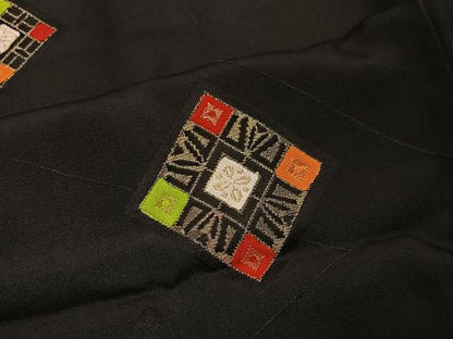 平和屋着物＃羽織　寿光織　菱文　黒地　金糸　正絹　逸品　CABI9482ua