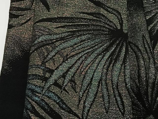 平和屋着物＃羽織　寿光織　草葉文　黒地　金銀糸　正絹　逸品　CABI9484ua