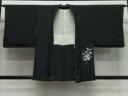 平和屋着物＃羽織　枝葉文　黒地　正絹　逸品　未使用　CABI9487ua