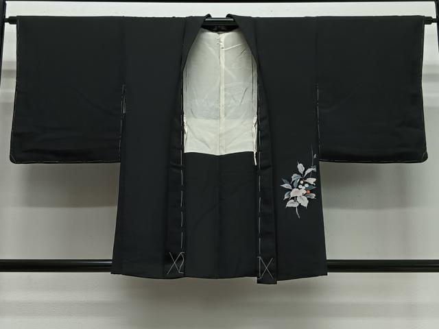 平和屋着物＃羽織　枝葉文　黒地　正絹　逸品　未使用　CABI9487ua