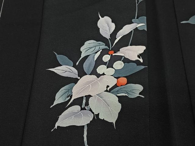 平和屋着物＃羽織　枝葉文　黒地　正絹　逸品　未使用　CABI9487ua