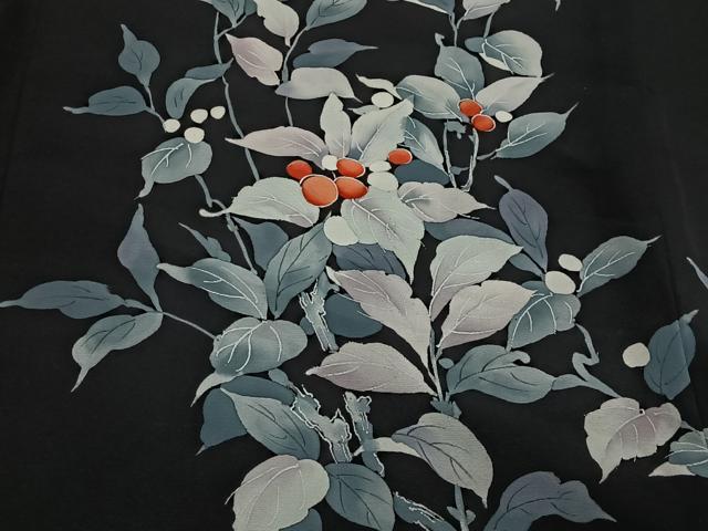 平和屋着物＃羽織　枝葉文　黒地　正絹　逸品　未使用　CABI9487ua