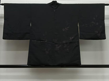 平和屋着物＃羽織　寿光織　枝葉文　黒地　銀糸　正絹　逸品　CABI9488ua