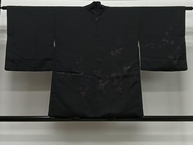 平和屋着物＃羽織　寿光織　枝葉文　黒地　銀糸　正絹　逸品　CABI9488ua