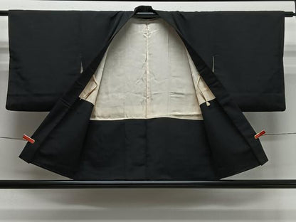 平和屋着物＃羽織　寿光織　枝葉文　黒地　銀糸　正絹　逸品　CABI9488ua