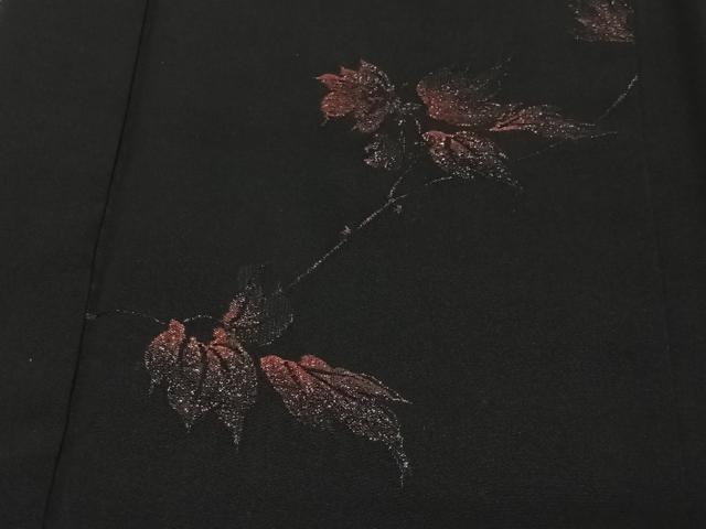 平和屋着物＃羽織　寿光織　枝葉文　黒地　銀糸　正絹　逸品　CABI9488ua