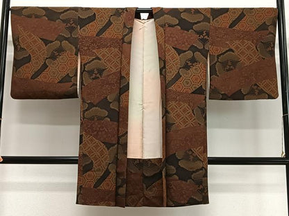 平和屋着物＃長羽織　花唐草文　鬼しぼ縮緬　正絹　逸品　CABI9489ua