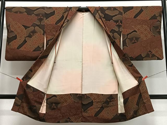 平和屋着物＃長羽織　花唐草文　鬼しぼ縮緬　正絹　逸品　CABI9489ua