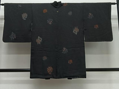 平和屋着物＃羽織　寿光織　舞花文　黒地　金銀糸　正絹　逸品　CABI9498ua