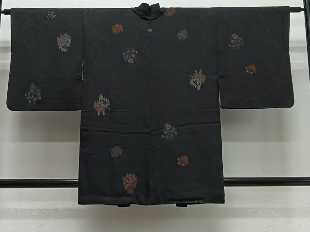 平和屋着物＃羽織　寿光織　舞花文　黒地　金銀糸　正絹　逸品　CABI9498ua