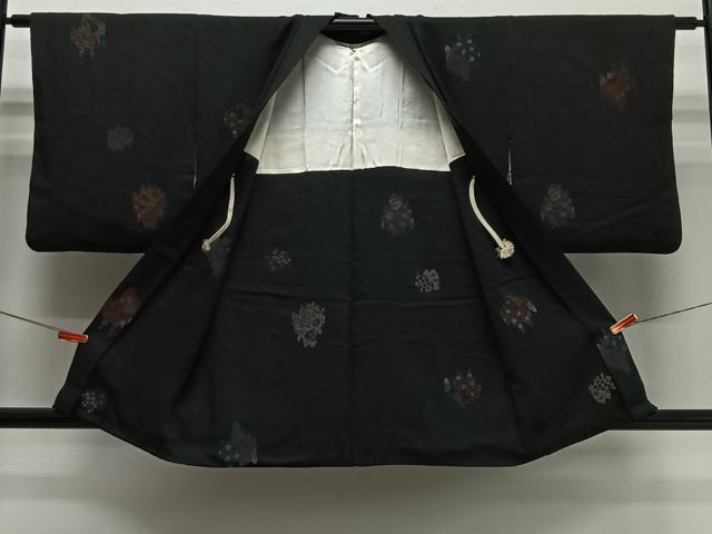 平和屋着物＃羽織　寿光織　舞花文　黒地　金銀糸　正絹　逸品　CABI9498ua