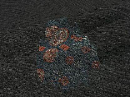 平和屋着物＃羽織　寿光織　舞花文　黒地　金銀糸　正絹　逸品　CABI9498ua
