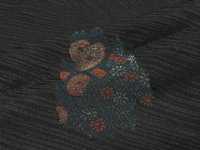 平和屋着物＃羽織　寿光織　舞花文　黒地　金銀糸　正絹　逸品　CABI9498ua