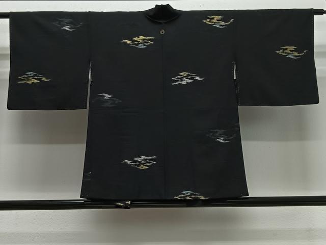 平和屋着物＃羽織　寿光織　霞文　黒地　金銀糸　正絹　逸品　CABI9504ua