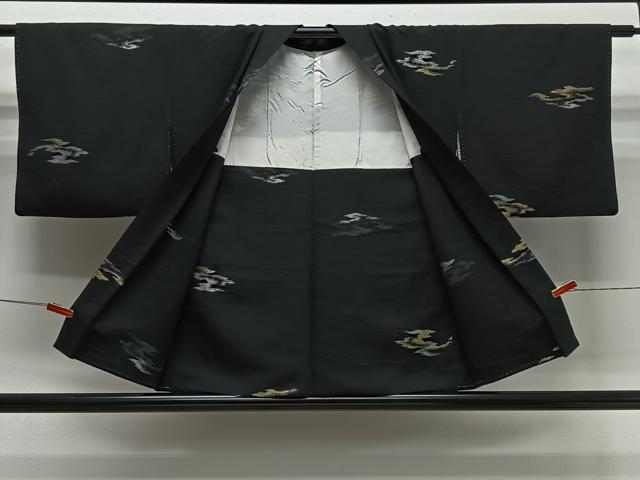 平和屋着物＃羽織　寿光織　霞文　黒地　金銀糸　正絹　逸品　CABI9504ua