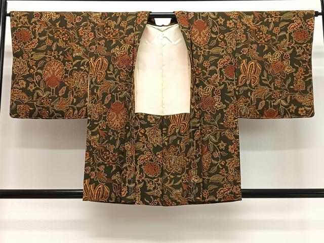 平和屋着物＃羽織　更紗花鳥文　鬼しぼ縮緬　正絹　逸品　未使用　CABI9505ua