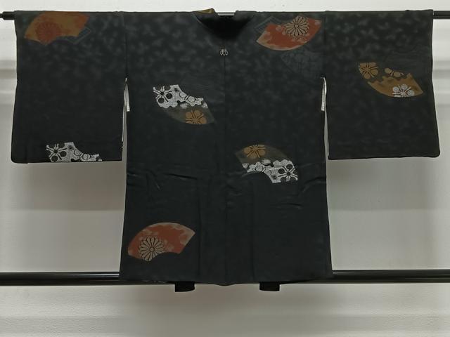 平和屋着物＃羽織　寿光織　地紙花文　黒地　金銀糸　正絹　逸品　CABI9506ua