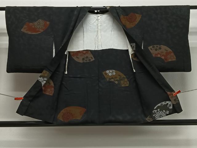 平和屋着物＃羽織　寿光織　地紙花文　黒地　金銀糸　正絹　逸品　CABI9506ua