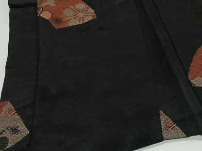 平和屋着物＃羽織　寿光織　地紙花文　黒地　金銀糸　正絹　逸品　CABI9506ua