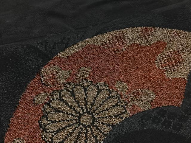 平和屋着物＃羽織　寿光織　地紙花文　黒地　金銀糸　正絹　逸品　CABI9506ua