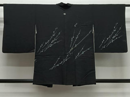 平和屋着物＃羽織　寿光織　枝葉文　黒地　金銀糸　正絹　逸品　CABI9508ua